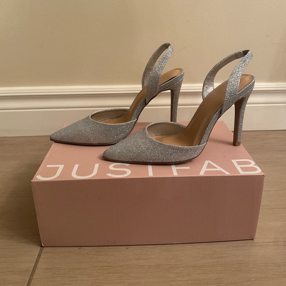 JustFab | Sling Backs in Silver Glitter